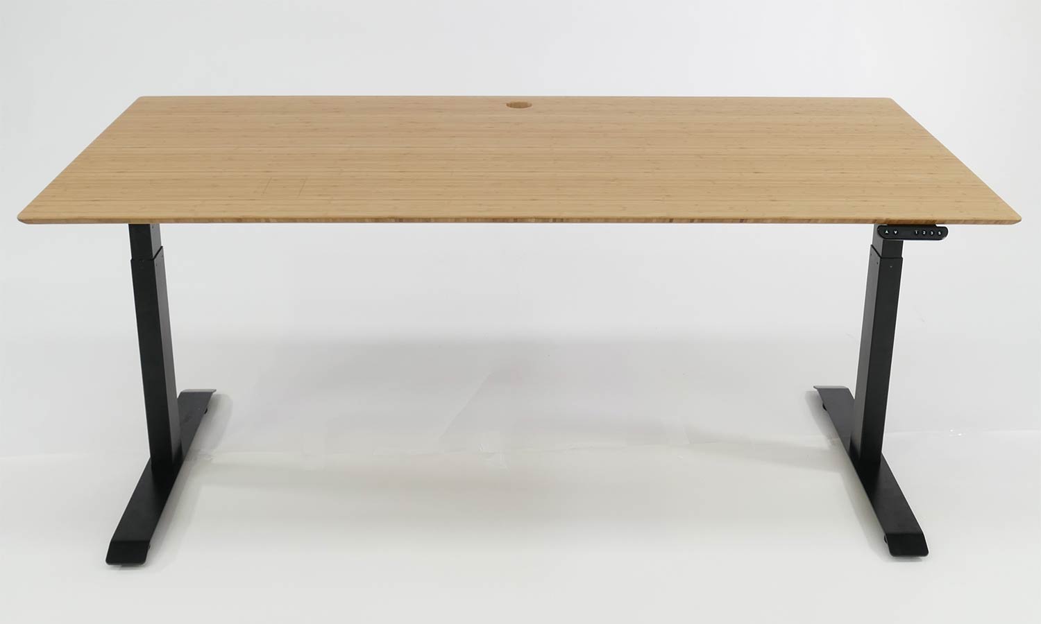Stand Desk - black frame, mid brown bamboo desktop, 1800 x 800