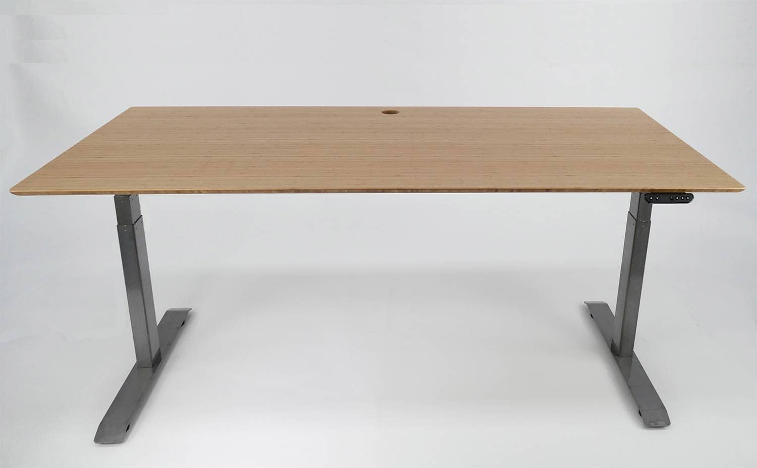 Stand Desk - mid brown bamboo desktop, industrial steel frame - 1800 x 800