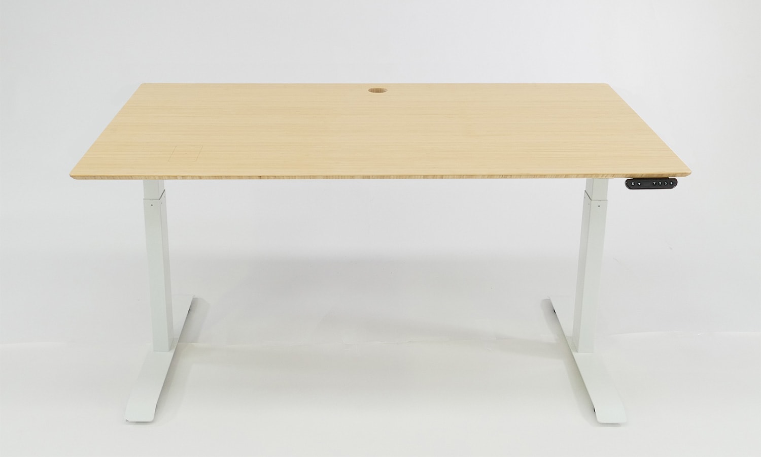 Stand Desk: natural bamboo desk top, white frame, 1500 x 800
