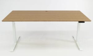 Stand Desk: mid brown bamboo desktop, white frame, 1800 x 800